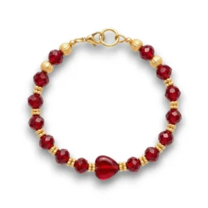 El yapımı kırmızı boncuklu dore bileklik genel görünüm
