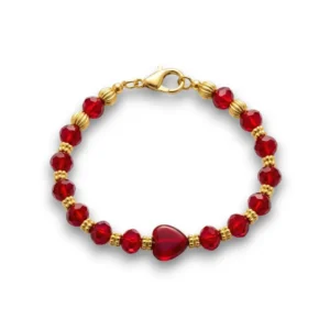 Kırmızı boncuklu dore bileklik detaylı görünüm