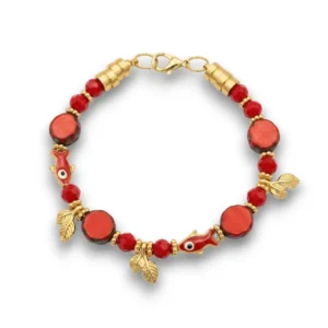 Kırmızı boncuklu el yapımı bohem bileklik genel görünüm