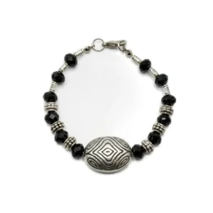 Siyah taşlı pirinç kaplama bohem bileklik önden görünüş