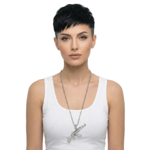 Taşlı Tüfek Zincir Kolye Gümüş Kaplama