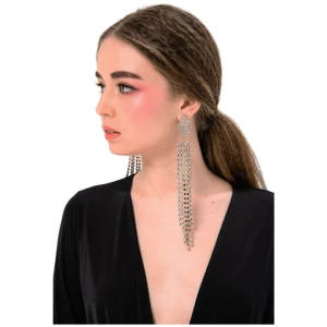 Taşlı Uzun Sallantılı Küpe