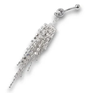 Zirkon taşlı titanyum çelik göbek piercing genel görünüm