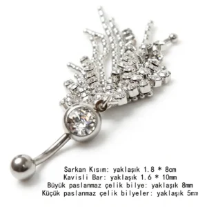 Titanyum çelik göbek piercing sallantı detaylı görünüm