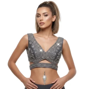 Zirkon taşlı titanyum çelik göbek piercing manken üzerinde