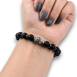 Akik taşlı unisex tasarım hologram bileklik manken bileğinde