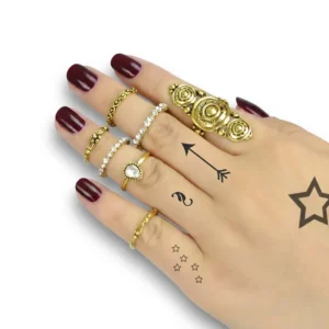 Eklem yüzük bohem tarz gold set tasarım modeli