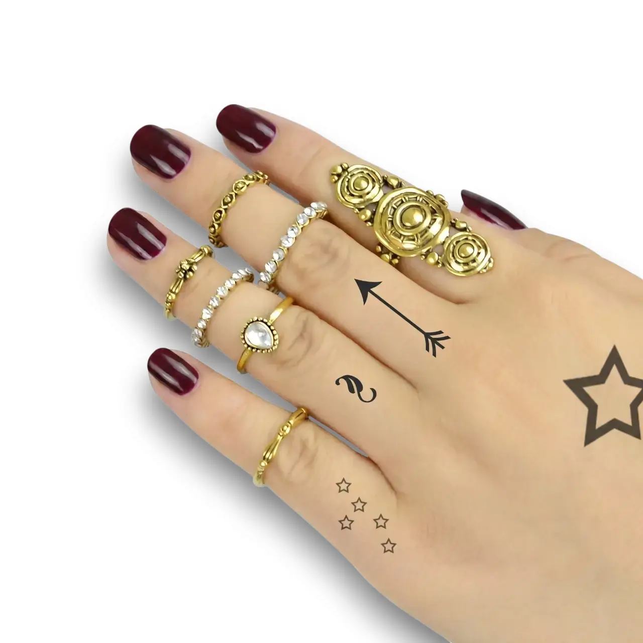 Eklem yüzük bohem tarz gold set tasarım modeli