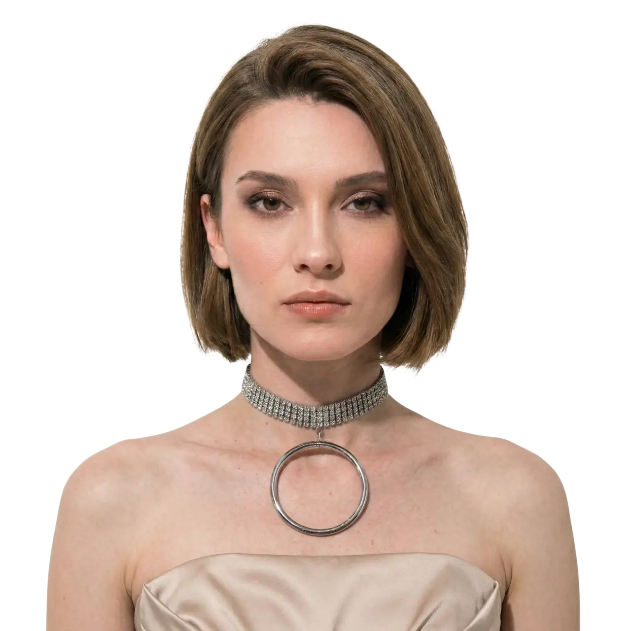Zirkon Taşlı Metal Halkalı Choker Kolye