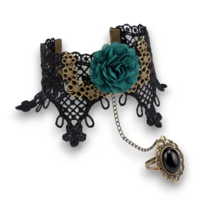 Çiçek motifli siyah dantel şahmeran bileklik genel görünüm