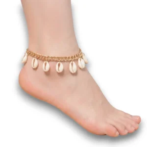 Deniz kabuklu altın kaplama otantik halhal manken bileğinde