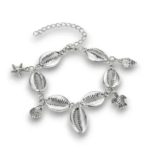 Deniz kabuklu gümüş kaplama bohem halhal genel görünüm