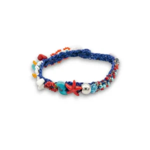 Çok renkli örgü detaylı boncuklu halhal önden görünüş