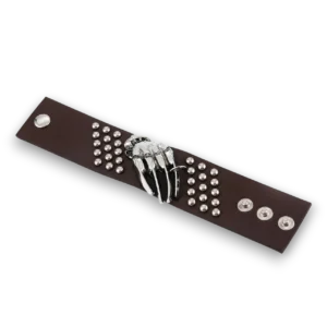 Koyu kahverengi el figürlü deri bileklik önden görünüş