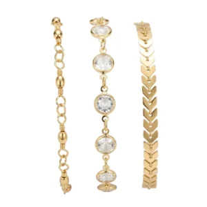 Altın kaplama kristal taşlı halhal takımı önden görünüş