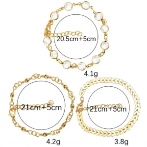 Kristal taşlı gold zincir halhal seti detaylı görünüm