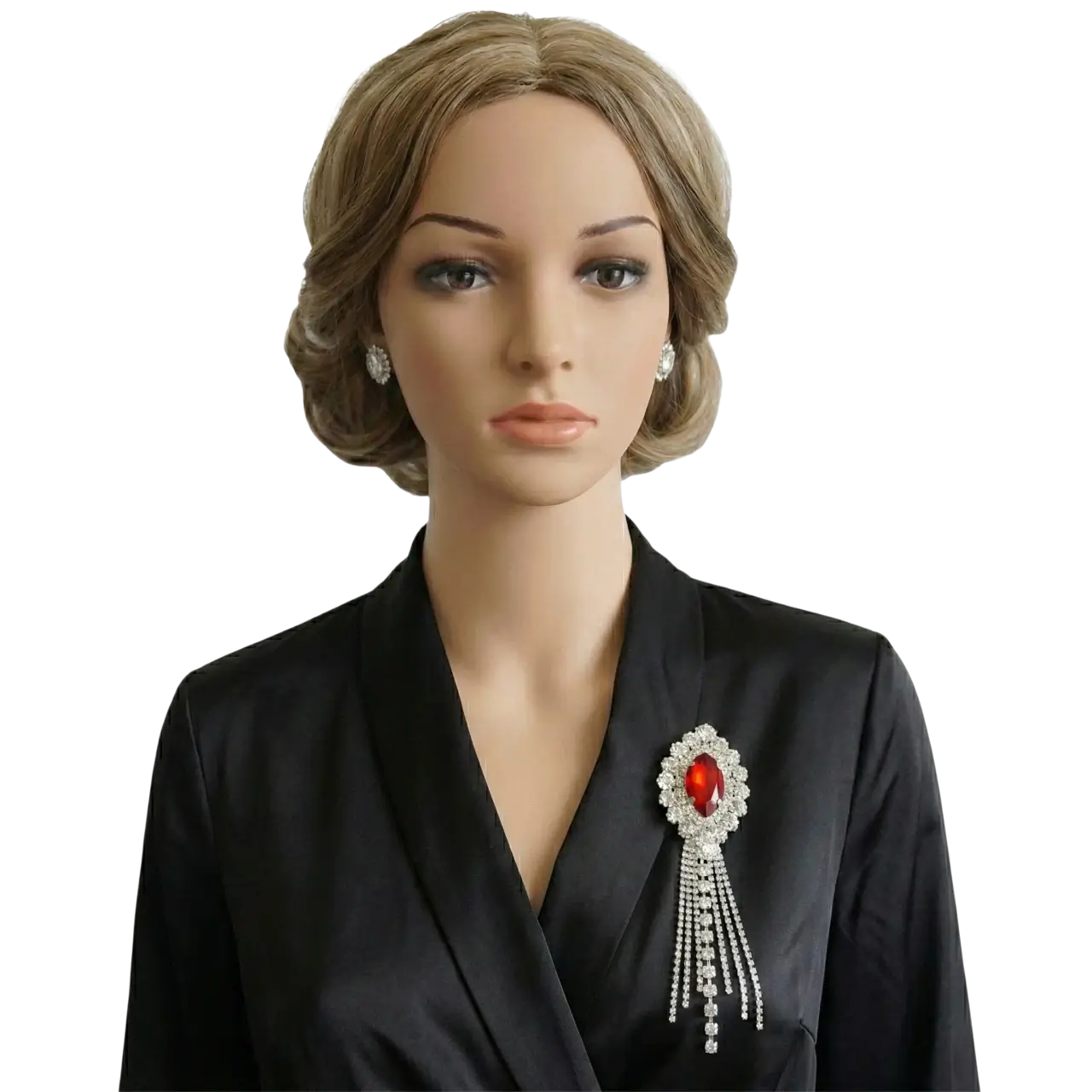 Retro Tarz Kırmızı Taşlı ve Gümüş Kaplama Büyük Broş (14 cm) - Görsel 2