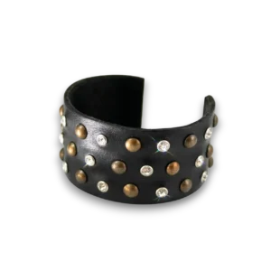 Siyah suni deri gotik kelepçe bileklik önden görünüş