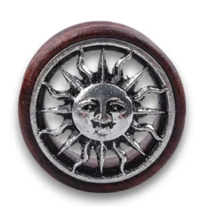 Çelik üzeri ahşap kaplama güneş desenli piercing takısı