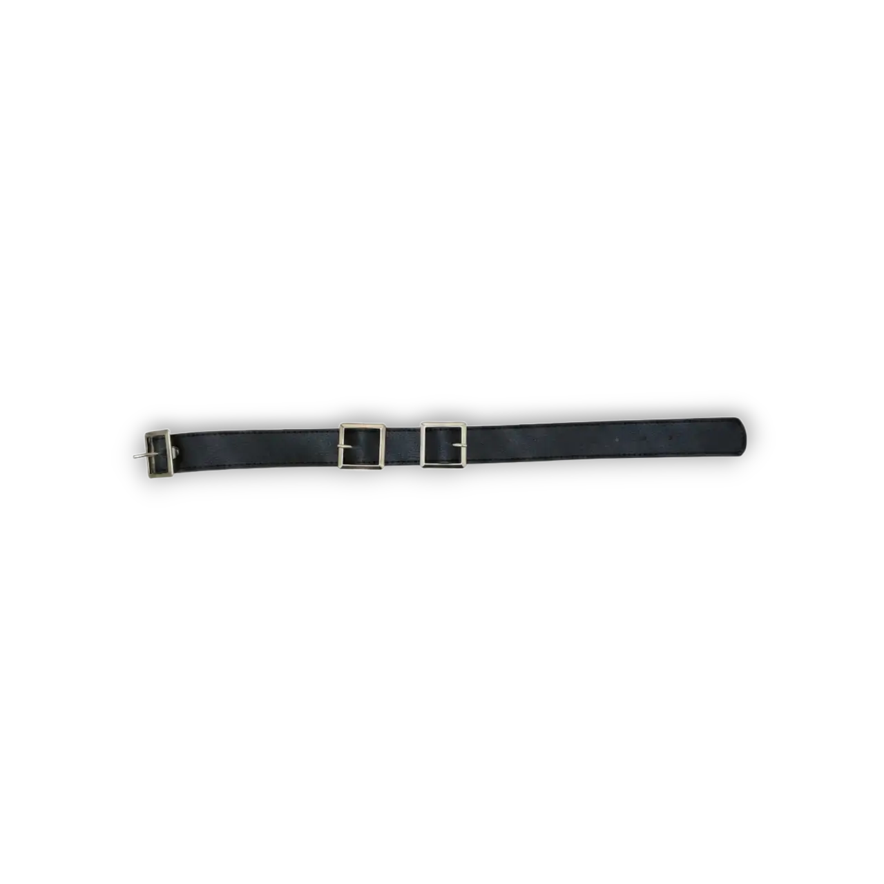 Üç tokalı punk tarz deri choker tasarımının beyaz fonda açılmış halde toka detay görünümü.