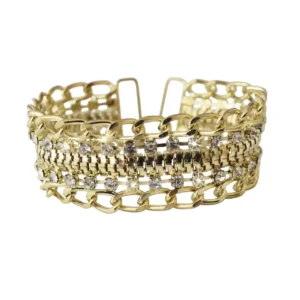 Gold renkli zirkon taşlı zincir bileklik önden görünüş