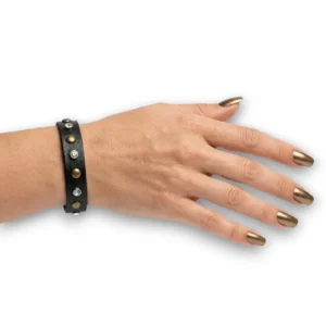 Zirkon Taşlı Deri Kelepçe İnce Bileklik