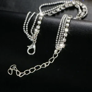 Gümüş kaplama zincir halhal taş detaylı görünüm