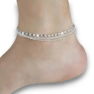 Zirkon taşlı gümüş kaplama zincir halhal manken bileğinde