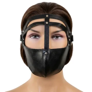 Siyah renkli vegan deri göz maskesi önden görünüş