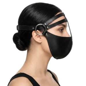 Siyah renkli vegan deri göz maskesi yandan görünüş