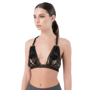 Boyundan geçmeli boncuk taşlı vücut aksesuarı manken üzerinde