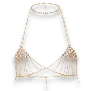 Altın kaplama vücut takısı kristal taş detaylı görünüm