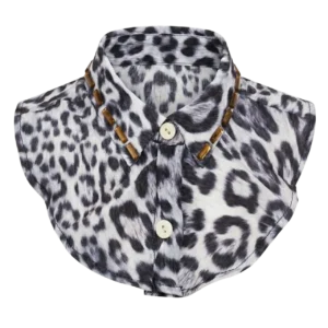 Leopar Desenli ve Taş İşlemeli Peter Pan Seyyar Yaka (Gri - Kahve) - S, Gri