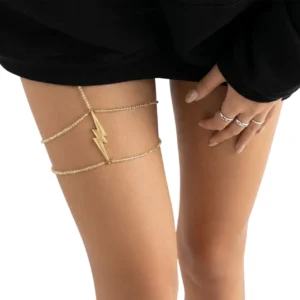 Şimşek detaylı gold renkli bacak zinciri önden görünüş