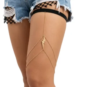 Şimşek figürlü altın kaplama bacak zinciri manken üzerinde