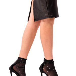 Taşlı Tül Siyah Abiye Soket Çorap - Şık tül ve taş detaylı siyah soket çorap