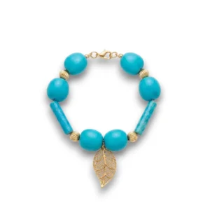 Altın kaplama detaylı turkuaz taşlı halhal önden görünüş