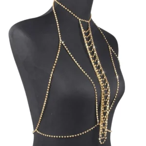 Altın kaplama vücut zinciri zirkon taş detaylı görünüm