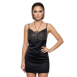 Zirkon taşlı boyundan bağlamalı vücut zinciri manken önden görünüm