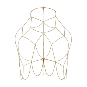 Geometrik desenli altın kaplama vücut zinciri genel görünüm