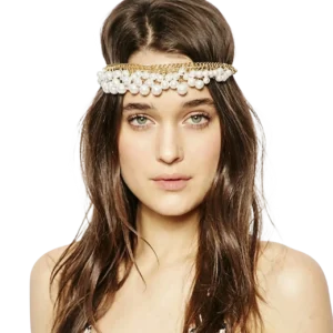 Beyaz İncili Altın Kaplama Saç Bandı