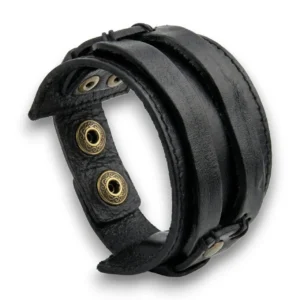 Kadın kalın siyah deri bileklik önden görünüş