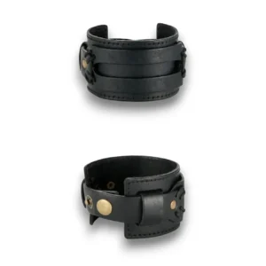 Çift katmanlı kalın siyah deri bileklik genel görünüm