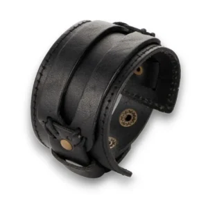 TikiTonki çift katmanlı kalın siyah deri bileklik