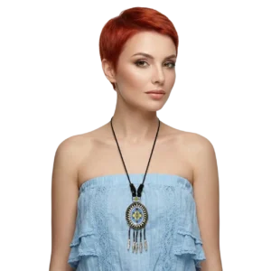 Etnik Desenli Boncuklu Bohem Kolye Uzun Tasarım