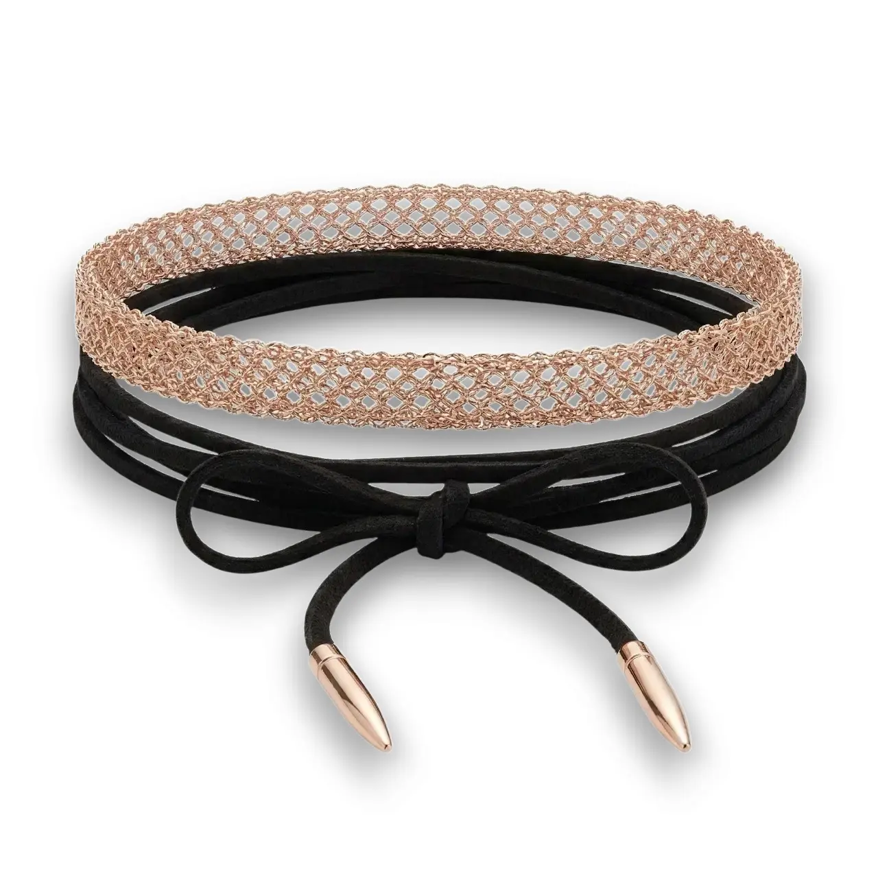 Minimalist tarz uzun deri choker kolye ürününün beyaz arka plan üzerindeki genel görünümü.