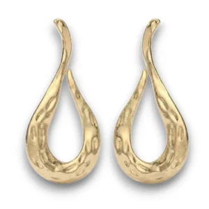 Pirinç Küpe Kabartma Model Gold Tasarım, bir çift küpe genel görünüm, beyaz fon.