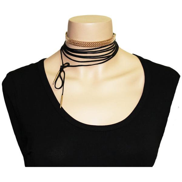 Minimalist tasarıma sahip şık Uzun Deri İpli Choker Kolye - TikiTonki