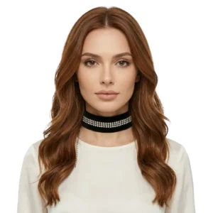 İnce Kadife Gümüş Taşlı Tasma Kolye