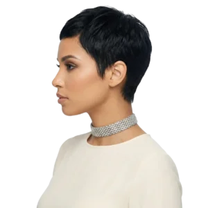 Petek dokulu esnek tasarım choker kolye gümüş renginin beyaz fonda manken üzerinde profilden çekilmiş pozu.